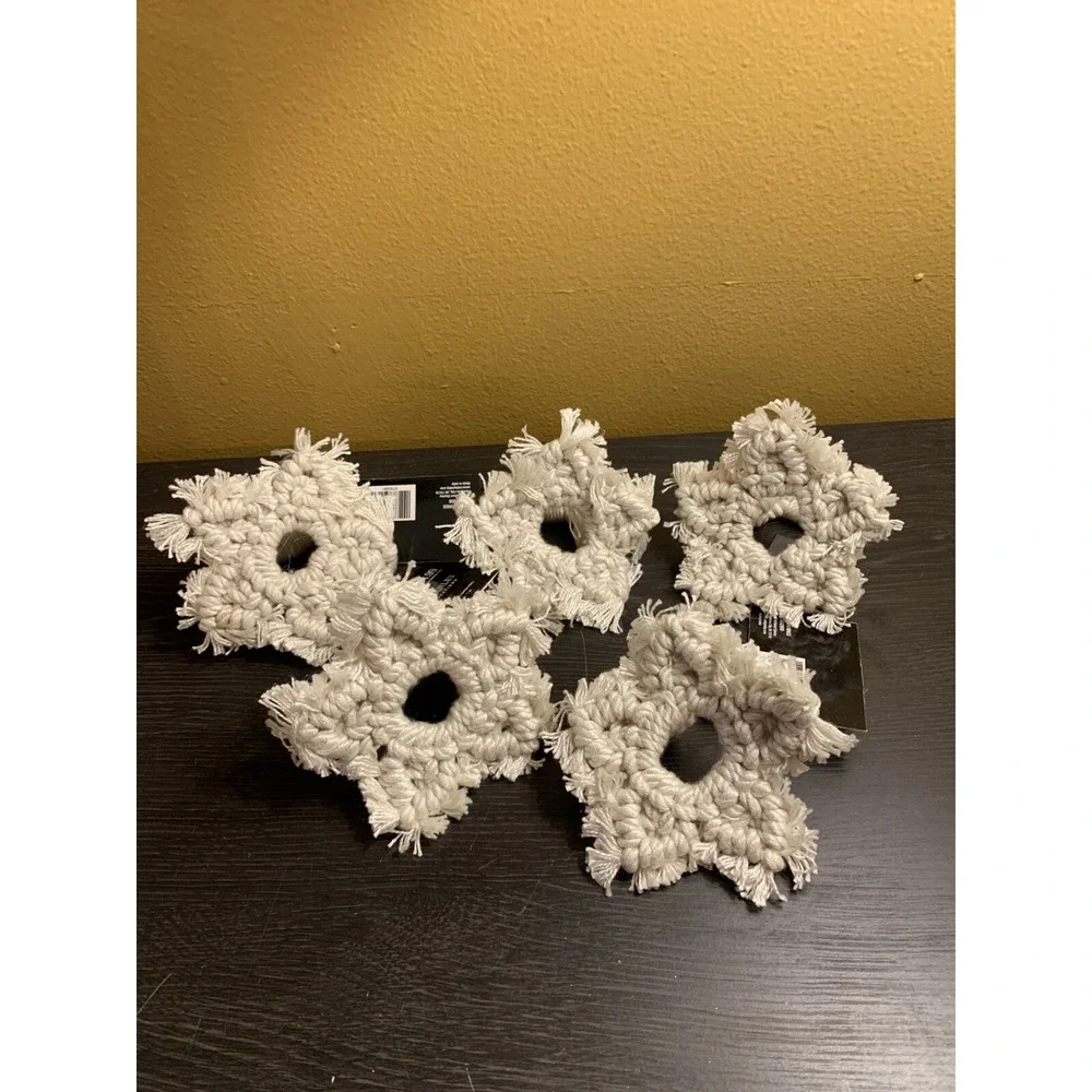 Robert Stanley Macrame Snowflake Napkin Rings Set of 5 Cream Holiday Decor